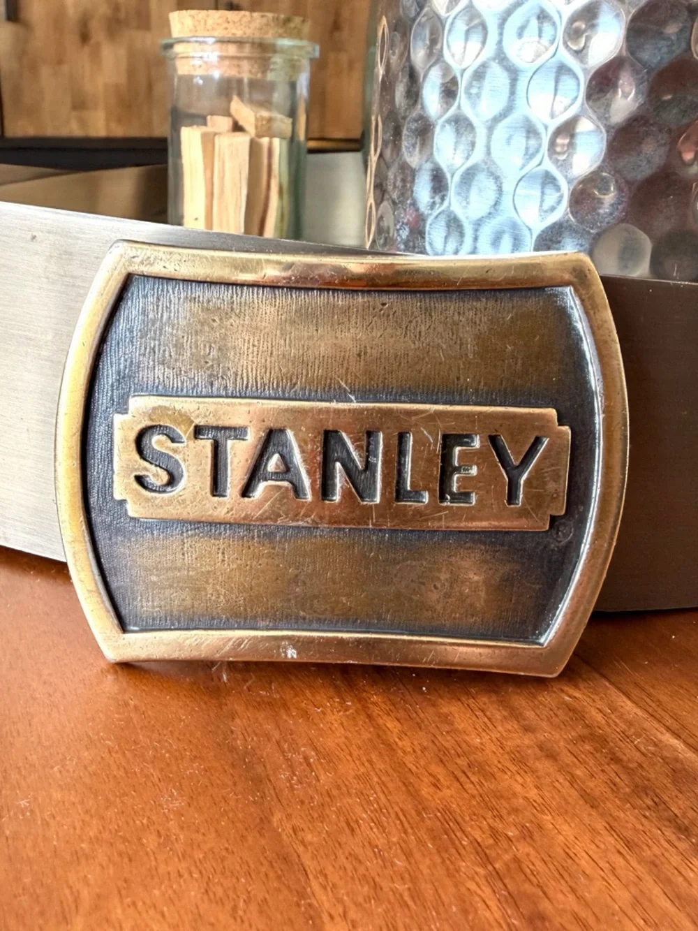 Stanley Brass-Tone Belt Buckle with Dark Patina